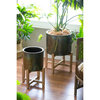 Evergreen Metallic Patina Planter With Wood Stand Set of 2