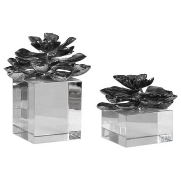 Uttermost 2-Piece Indian Lotus Metallic Silver Flower Set