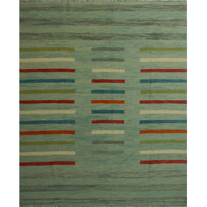 Noori Rug Hand-Woven Winchester Kilim Jaan Turquoise/Red Rug 5'10 x 7'10