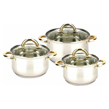 2008 Uniware Stainless Steel Cookware Set With Gold Plated Handle