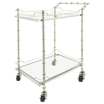 Two Tier 30" Rolling Bar Cart, Silver