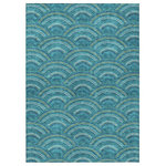 Addison Rugs - Machine Washable Indoor/Outdoor Chantille ACN984 Teal 8' x 10' Rug - The modern aesthetic of our area rug is highlighted by the use of semi-circle shapes, which fit perfectly into any transitional setting. This rug's UV stabilization allows it to thrive indoors or outdoors, while its ultra-thin construction and machine-washable fabric make it a practical luxury for families with pets.