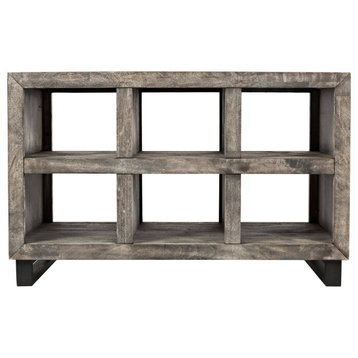 Rustic Console Table, Hardwood Construction With Cube Shaped Shelves, Distressed