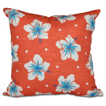Hibiscus Blooms, Floral Print Pillow, Orange, 20"x20"
