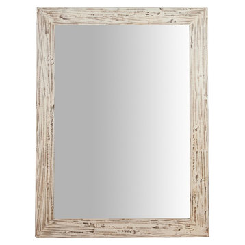 Solid Lime Wood Rectangular Wall Mirror, Cream, 90x120 cm