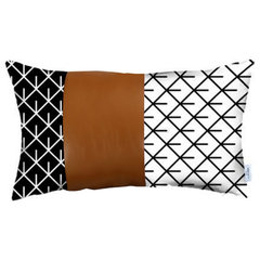 Reverse Black And White And Brown Faux Leather Lumbar Pillow Cover Reverse Black And White And Brown Faux Leather Lumbar Pillow Cover