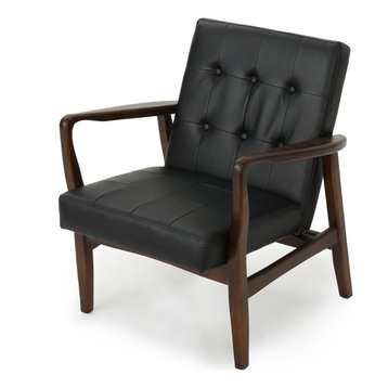 Upholstered Microfiber Accent Chair Dark Gray Padded Backrest Elle Decor Natalie 26 Mid-Century Modern Tufted Armchair