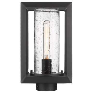 Golden Lighting Smyth Outdoor Post Mount in Natural Black with Seeded Glass