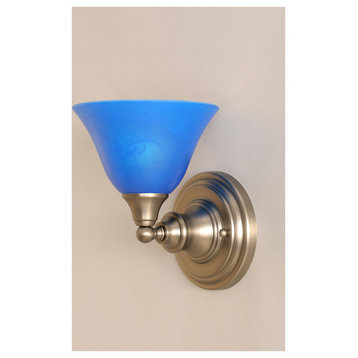 Toltec Lighting Wall Sconce, Brushed Nickel, 7" Blue Italian Glass