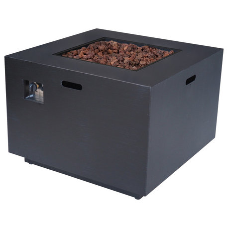 GDF Studio Jasmine Outdoor Dark Gray Finish Iron 33" Square Fire Pit, 50,000 BTU, Dark Gray