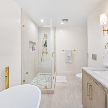 Gold, Grey, and White Bathroom Remodel