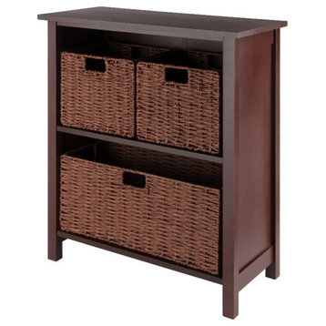 Winsome Milan 4-Piece Solid Wood Storage Shelf with 3 Foldable Baskets - Walnut