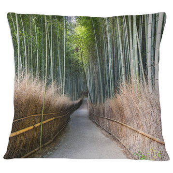 Straight Path in Bamboo Forest Forest Throw Pillow, 18"x18"