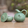 NOVICA Frog Fancy And Ceramic Sugar Bowl And Creamer Set