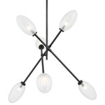 Hudson Valley - Alberton 6-Light Chandelier, Black Brass - Alberton reinvents the familiar sputnik silhouette as a modern dynamic statement piece. Elongated clear etched glass shades suspend from rotating metallic arms in Aged or Black Brass to create a piece of utilitarian art that is as beautiful as it is functional.