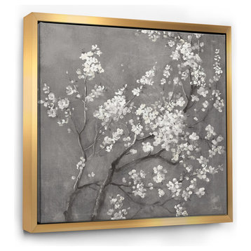 Designart White Cherry Blossoms I Traditional Framed Artwork, Gold, 30x30