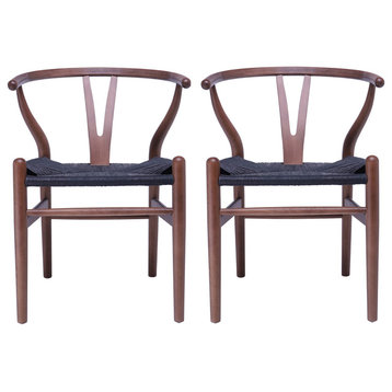 Solid Wood Dining Chairs With Open Y Back For Kitchen Assembled Chair, Set of 2, Espresso