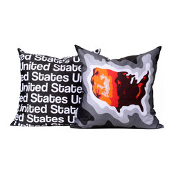 United States map pillow, charcoal orange - Decorative Pillows