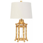 Couture Lamps - Golden Bamboo Table Lamp, 29"H - Chinoiserie chic has never looked so good.  A simple golden open bamboo lantern shape - made of resin, covered in gold leaf.  Topped with a white linen hardback empire shaped shade.  Note:  this lamp is french-wired, meaning that the clear electrical cord comes out of the neck of the lamp, not the base.