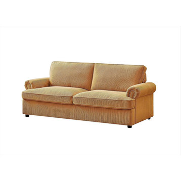 Contemporary Sleeper Sofa, Cushioned Polyester Seat With Curved Arms, Ginger