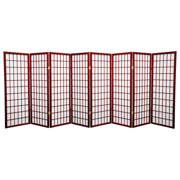 Classic Japanese Room Divider, 8 Hinged Window Pane Rice Paper Panels, Red