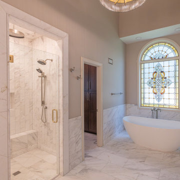 Leawood, Kansas Marble Wrapped Primary Bathroom Remodel