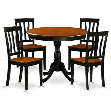 AMAN5-BCH-W - Dining Table and 4 Dining Chairs with Slatted Back - Black Finish