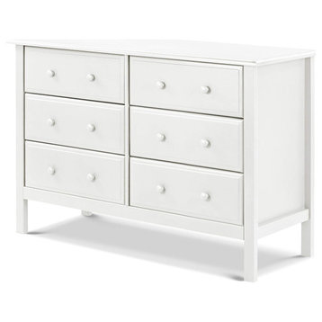 Contemporary Dresser, 6 Storage Drawers With Round Double Knobs, White Finish