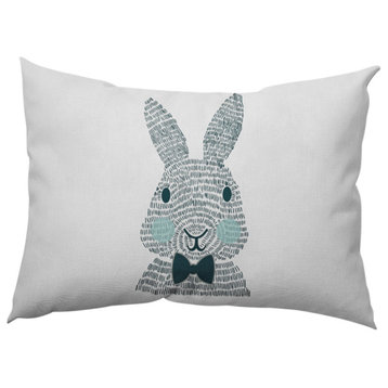 Monochrome Bunny Easter Decorative Lumbar Pillow, Ocean Abyss Green, 14x20"