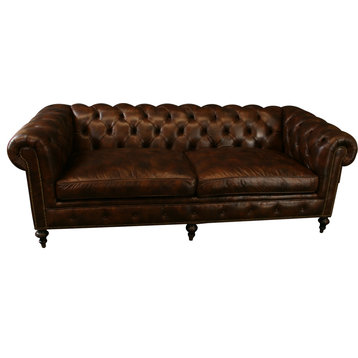 Leather Chesterfield Sofa  Wood  Brown Top Grain Leather  Nailhead