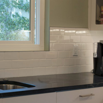 subway tile at soapstone counter