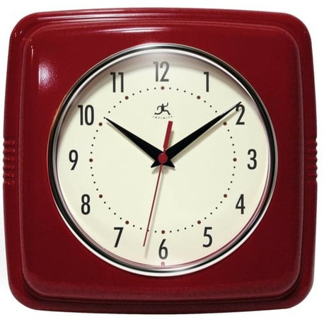 Square Retro Wall Clock, 9.25", Red