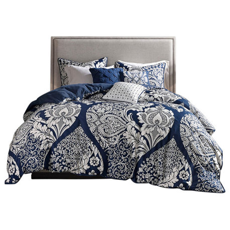 Madison Park Vienna 7 Piece Cotton Printed Comforter Set in Indigo