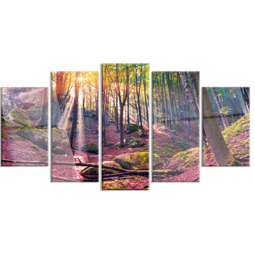 "Autumn Morning in Mystical Woods" Metal Wall Art, 5-Panel Diamond, 60"x32"