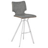 Cyrus 26" Counter Height Bar Stool, Stainless Steel, Gray/Walnut Wood Back