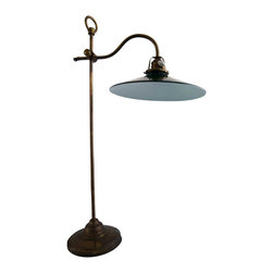 English Brass and Green Shade Adjustable Table Lamp - Products