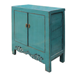 Chinese Distressed Rustic Aqua Blue Foyer Console Table Cabinet - Accent Chests And Cabinets