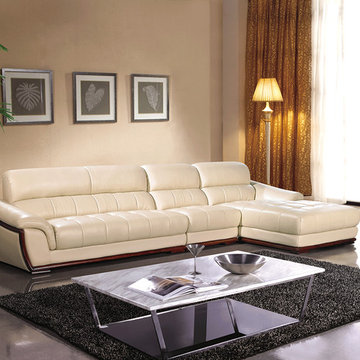 Beige Sectional Sofa in High Quality Genuine Leather