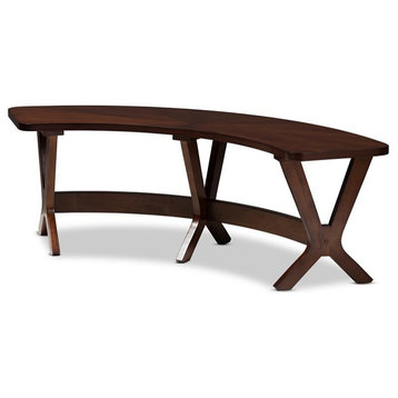 Bowery Hill Modern Wood Curved Dining Bench in Walnut Brown