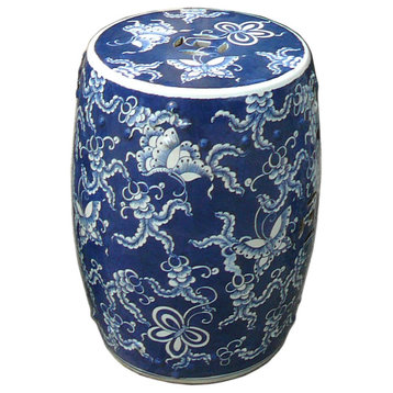 Chinese Blue and White Porcelain Round Butterflies Stool