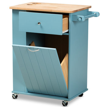 Marcie Modern and Contemporary Sky Blue Wood Kitchen Storage Cart
