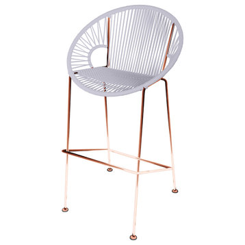 Puerto 31" Handmade Indoor/Outdoor Bar Height Stool With Copper Frame, Clear Weave, Copper Frame