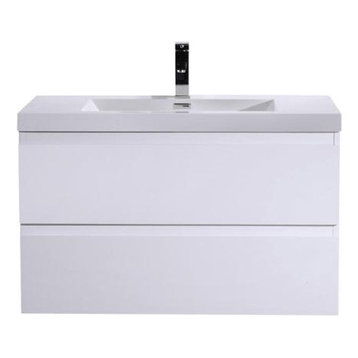 MOB 36" Wall-Mounted Single Bathroom Vanity in High Gloss White