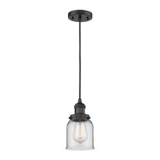 1-Light Small Bell 5" Pendant, Matte Black, Glass: Clear