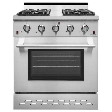 30" Stainless Steel Freestanding Gas Range, 4.5 cu.ft. Oven With EH Range Hood