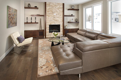 Living room - large contemporary living room idea in Edmonton with gray walls and no tv