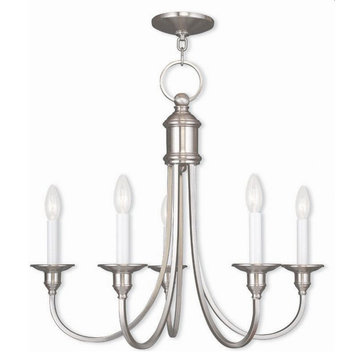 Traditional Farmhouse Five Light Chandelier-Brushed Nickel Finish - Chandelier