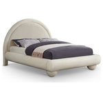 Meridian Furniture - Madrid Upholstered Bed, Cream, Queen, Velvet - Transform your bedroom with the bold and sophisticated charm of the Madrid cream velvet upholstered queen bed. Inspired by classic Art Deco design, this bed showcases a striking arched headboard and rounded edges for a unique, sculptural look. The luxurious velvet upholstery adds a layer of softness and warmth, making it a stunning centerpiece that combines artful design with everyday comfort.