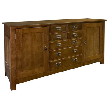 Crafters and Weavers Arts and Crafts 7-Drawer Solid Wood Sideboard in Walnut