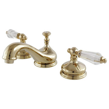 Widespread Bathroom Faucet, 2 Handles With Acrylic Levers, Polished Brass
